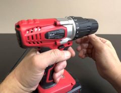 AVID POWER cordless drill in action, showcasing keyless chuck gripping a wood bit during a 2025 project