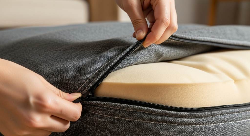 removable waterproof cover being zipped off orthopedic foam pet bed