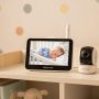 Babysense video baby monitor parent unit displaying clear HD image alongside camera unit on nursery shelf