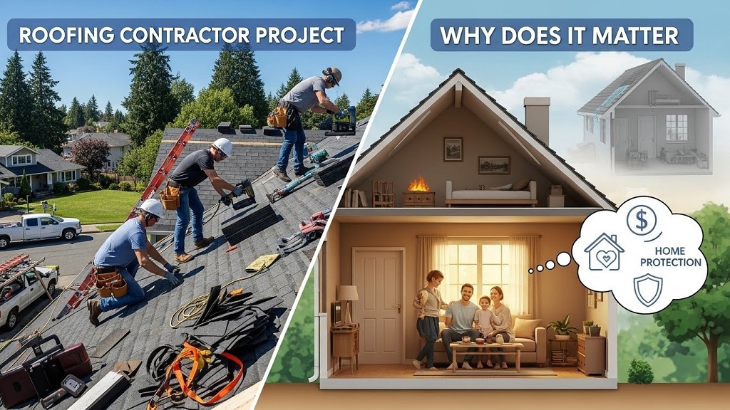 Homeowner reviewing roofing contractor project estimate