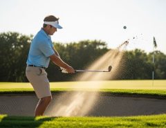 Golfer using a forgiving sand wedge to escape a bunker on the golf course