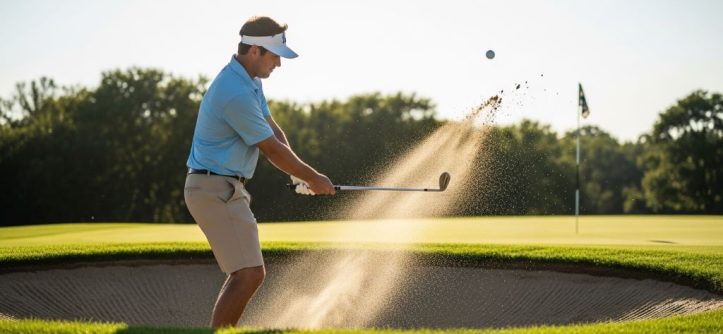 Golfer using a forgiving sand wedge to escape a bunker on the golf course