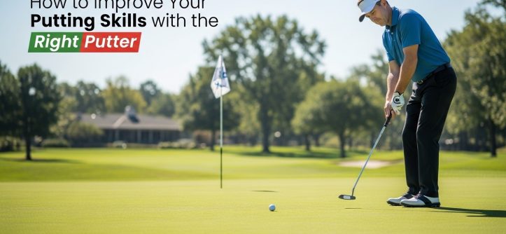 Golfer practicing putting drills on the green with a mallet putter