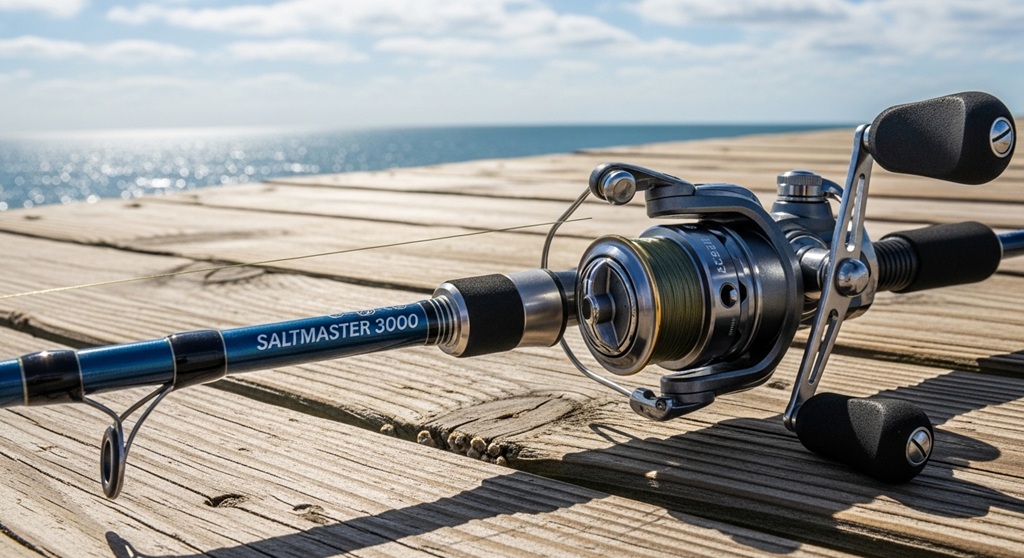 Fiberglass surf rod setup for saltwater fishing