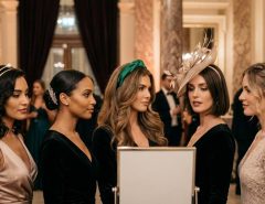 Elegant fascinator placement style for formal wedding event in New York City