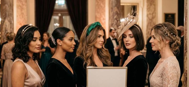 Elegant fascinator placement style for formal wedding event in New York City