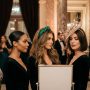 Elegant fascinator placement style for formal wedding event in New York City