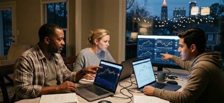 Part-time forex trader in Atlanta validating entry and exit rules using free chart analysis tools at home office