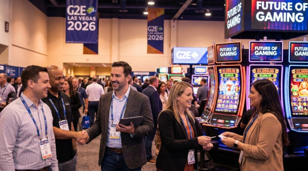 Gaming professionals networking at G2E Las Vegas 2026 trade show