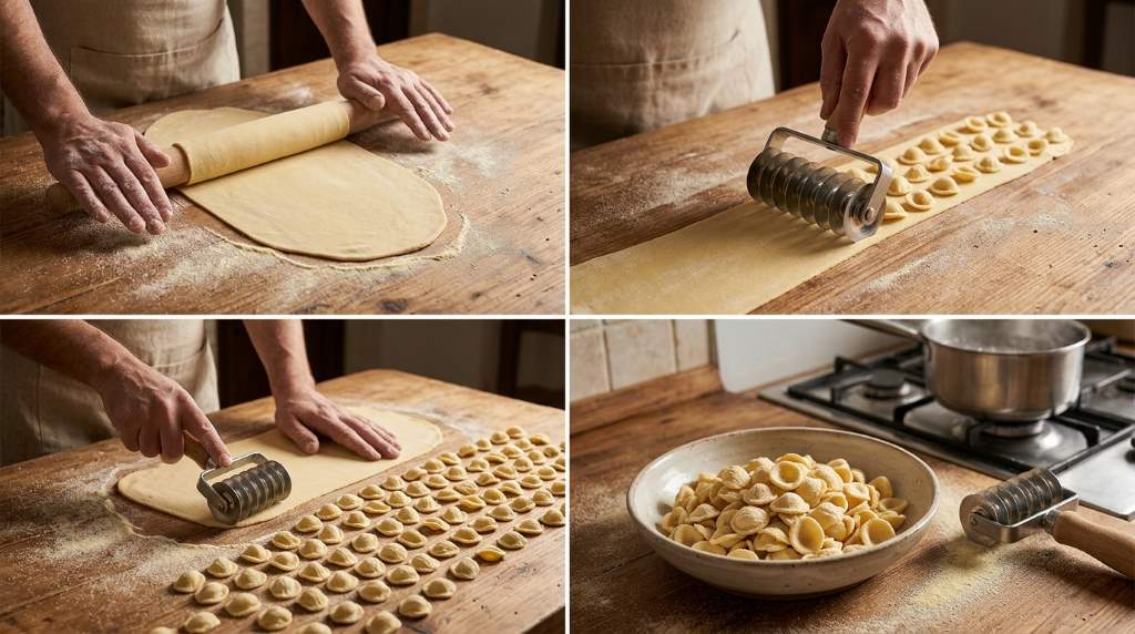 Homemade orecchiette prepared with Tagliapasta Demetra-Divina