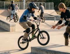 Beginner learning BMX tricks on a bike