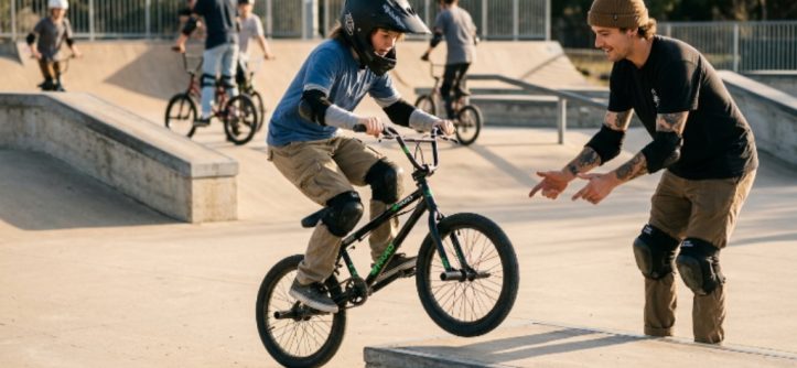 Beginner learning BMX tricks on a bike