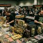 Horror convention dealers room filled with vintage collectibles