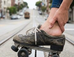 Skater wearing supportive shoes to reduce arch ache