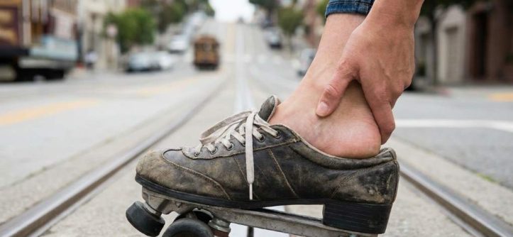 Skater wearing supportive shoes to reduce arch ache