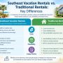 Comparison of Southeast vacation rentals and traditional long-term rental homes based on cost, flexibility, and lease terms