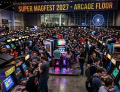 Crowds of gamers enjoying arcade cabinets at Super MAGFest 2027 at Gaylord National Resort, National Harbor Maryland