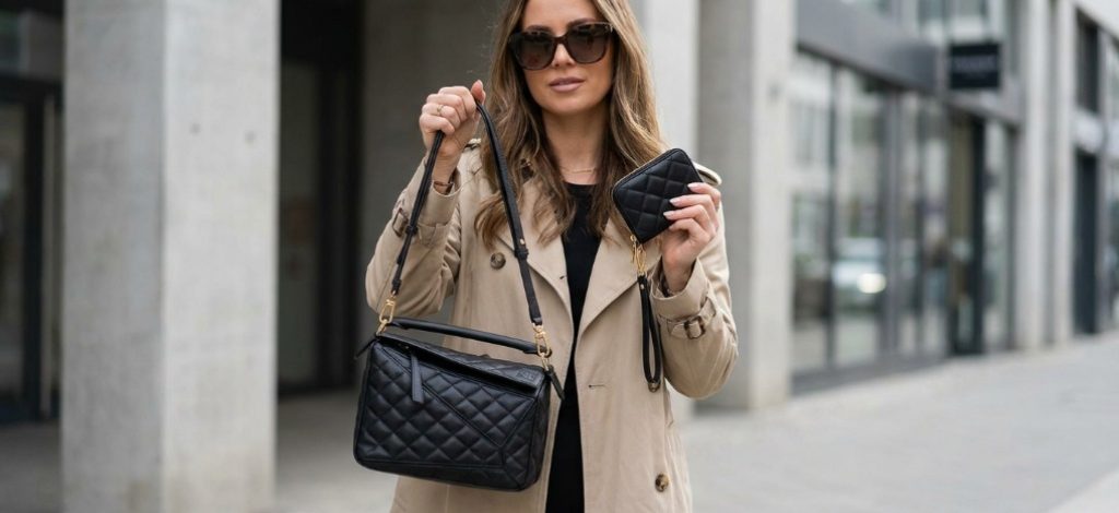 Woman wearing a stylish FashionPuzzle crossbody bag outdoors