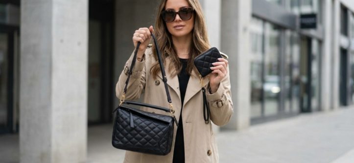 Woman wearing a stylish FashionPuzzle crossbody bag outdoors